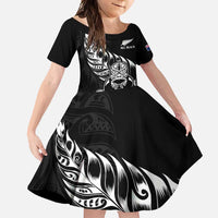 New Zealand Rugby Custom Family Matching Tank Maxi Dress and Hawaiian Shirt Opango All Black Fern LT9 Daughter's Dress Black - Polynesian Pride