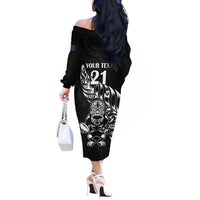 New Zealand Rugby Custom Off The Shoulder Long Sleeve Dress Opango All Black Fern LT9 - Polynesian Pride