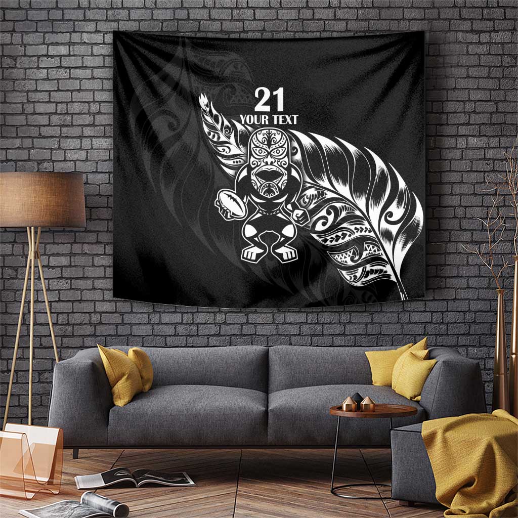 New Zealand Rugby Custom Tapestry Opango All Black Fern LT9 Black - Polynesian Pride