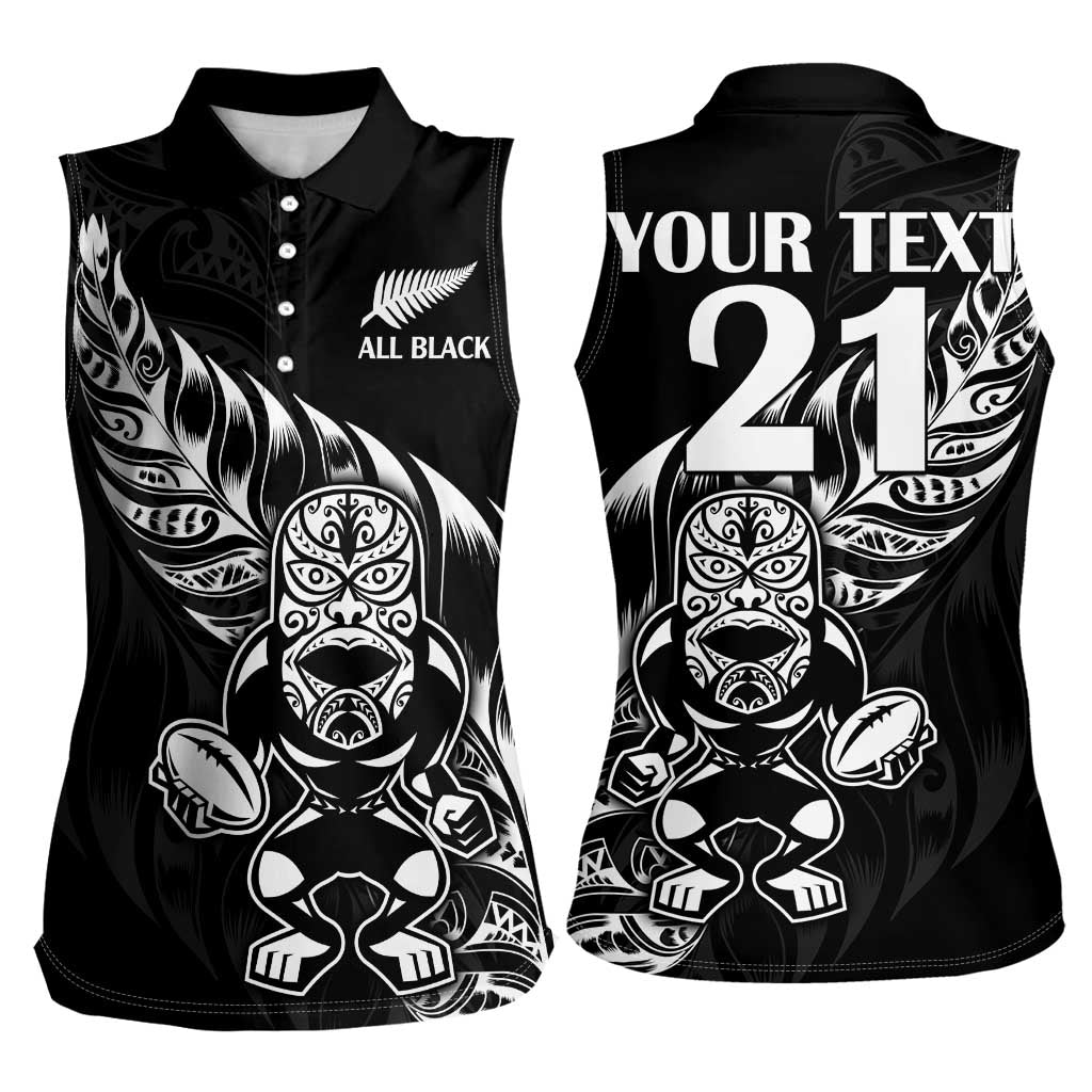 New Zealand Rugby Custom Women Sleeveless Polo Shirt Opango All Black Fern LT9 - Polynesian Pride