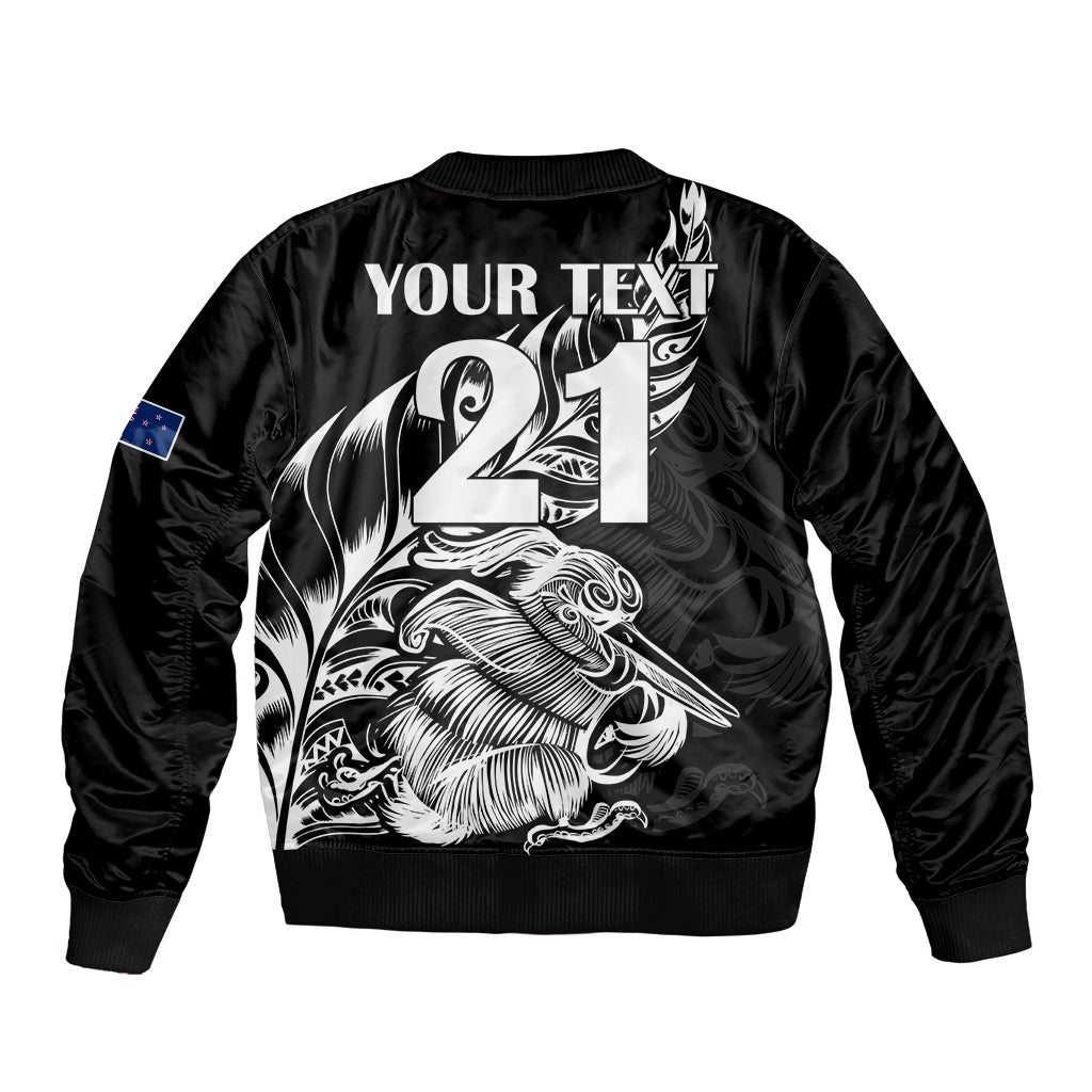 (Custom Text And Number) New Zealand Kiwi Rugby Sleeve Zip Bomber Jacket LT9 - Polynesian Pride