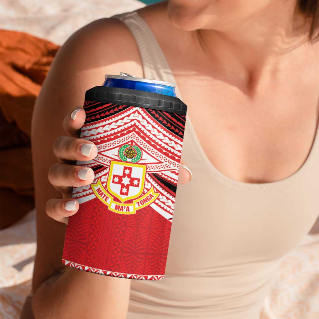 Personalised Kolisi Tonga College Atele 4 in 1 Can Cooler Tumbler Polynesian Ngatu Tribal