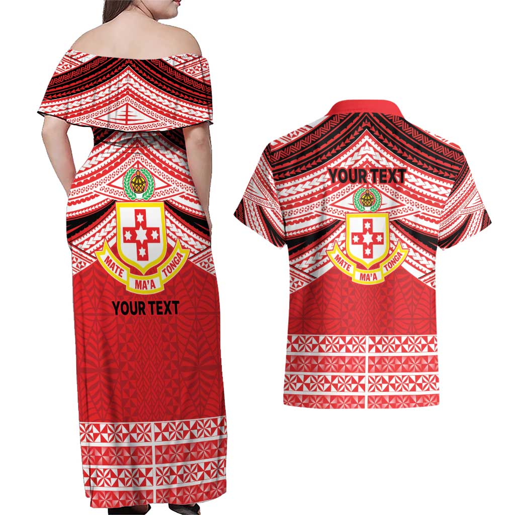 Personalised Kolisi Tonga College Atele Couples Matching Off Shoulder Maxi Dress and Hawaiian Shirt Polynesian Ngatu Tribal LT9 - Polynesian Pride