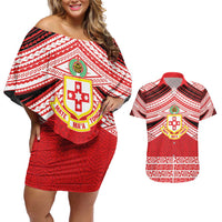 Personalised Kolisi Tonga College Atele Couples Matching Off Shoulder Short Dress and Hawaiian Shirt Polynesian Ngatu Tribal LT9 Red - Polynesian Pride
