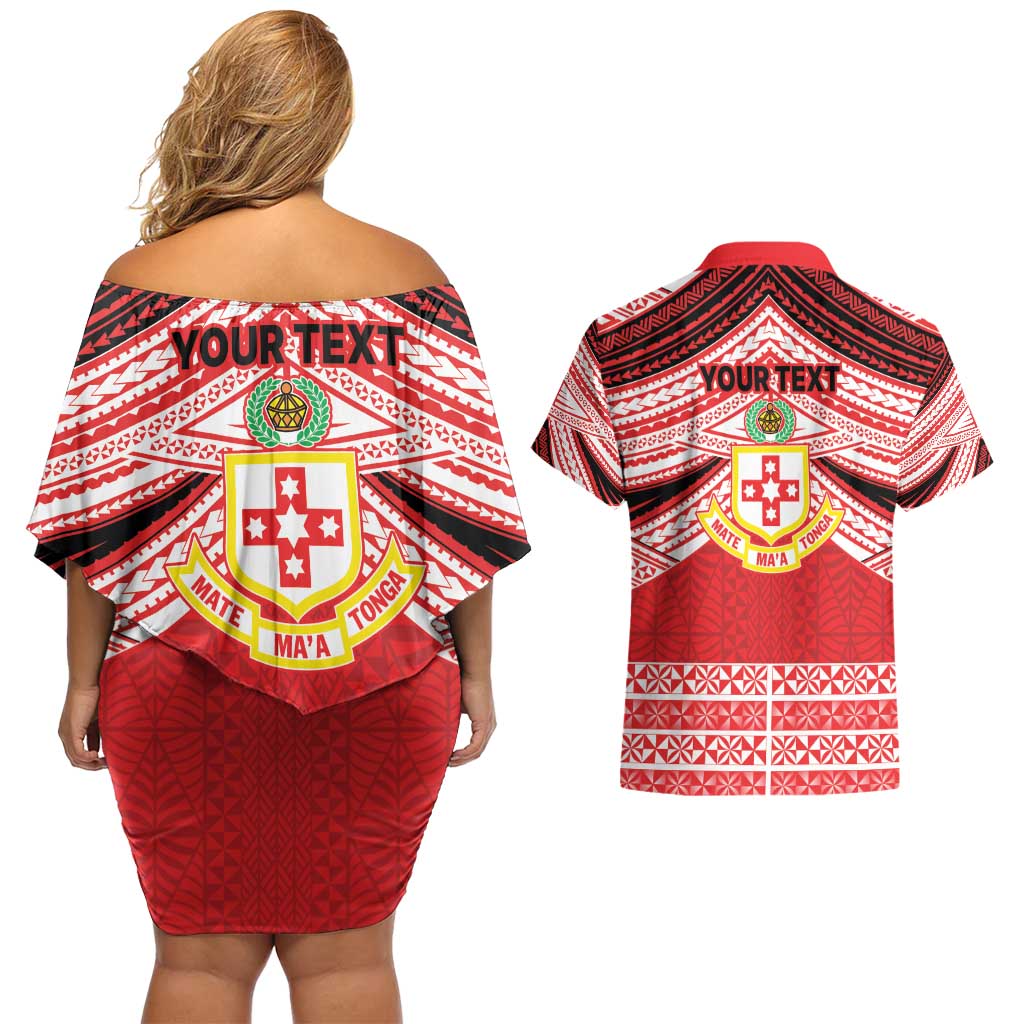 Personalised Kolisi Tonga College Atele Couples Matching Off Shoulder Short Dress and Hawaiian Shirt Polynesian Ngatu Tribal LT9 - Polynesian Pride
