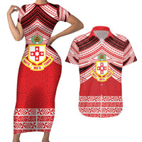 Personalised Kolisi Tonga College Atele Couples Matching Short Sleeve Bodycon Dress and Hawaiian Shirt Polynesian Ngatu Tribal