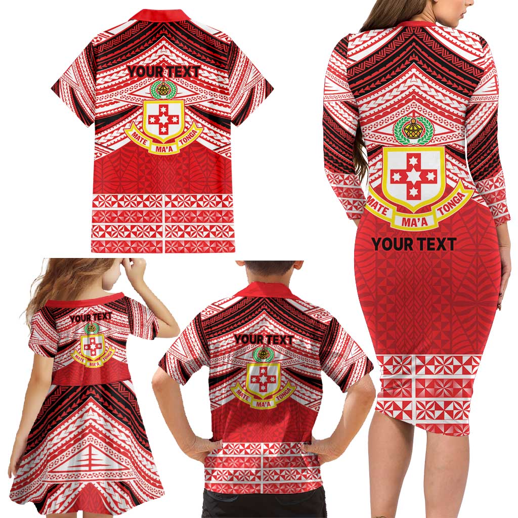 Personalised Kolisi Tonga College Atele Family Matching Long Sleeve Bodycon Dress and Hawaiian Shirt Polynesian Ngatu Tribal