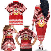 Personalised Kolisi Tonga College Atele Family Matching Off The Shoulder Long Sleeve Dress and Hawaiian Shirt Polynesian Ngatu Tribal