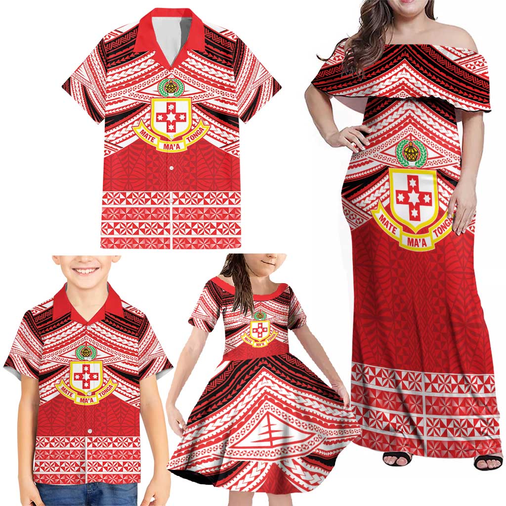 Personalised Kolisi Tonga College Atele Family Matching Off Shoulder Maxi Dress and Hawaiian Shirt Polynesian Ngatu Tribal LT9 - Polynesian Pride