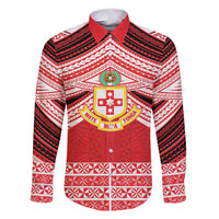 Personalised Kolisi Tonga College Atele Family Matching Off Shoulder Short Dress and Hawaiian Shirt Polynesian Ngatu Tribal LT9 Dad's Shirt - Long Sleeve Red - Polynesian Pride