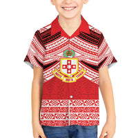 Personalised Kolisi Tonga College Atele Family Matching Off Shoulder Short Dress and Hawaiian Shirt Polynesian Ngatu Tribal LT9 Son's Shirt Red - Polynesian Pride