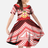 Personalised Kolisi Tonga College Atele Family Matching Puletasi and Hawaiian Shirt Polynesian Ngatu Tribal LT9 Daughter's Dress Red - Polynesian Pride