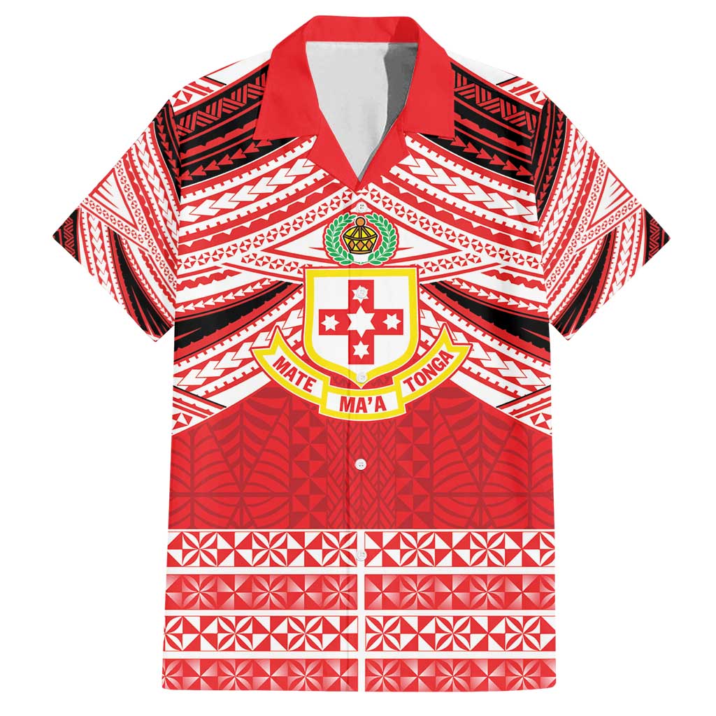Personalised Kolisi Tonga College Atele Family Matching Puletasi and Hawaiian Shirt Polynesian Ngatu Tribal LT9 Dad's Shirt - Short Sleeve Red - Polynesian Pride