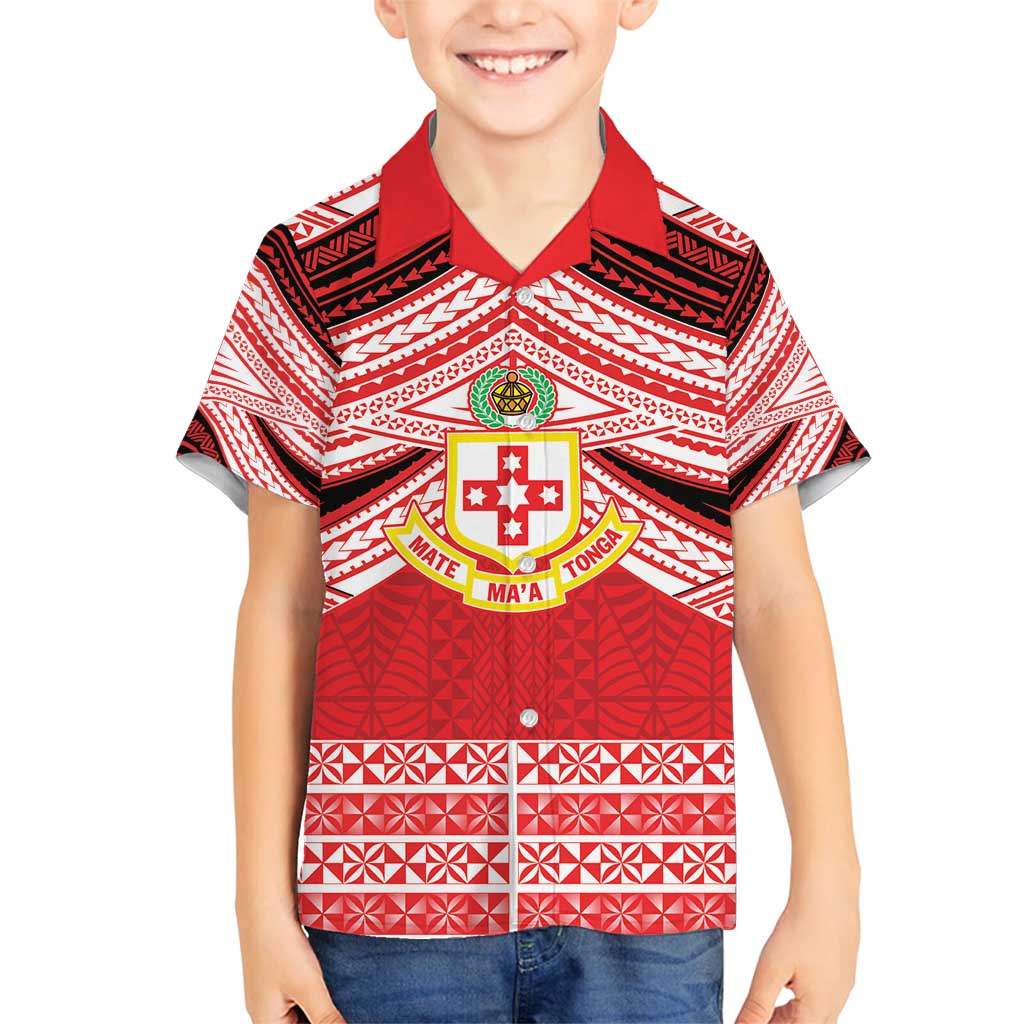 Personalised Kolisi Tonga College Atele Family Matching Puletasi and Hawaiian Shirt Polynesian Ngatu Tribal LT9 Son's Shirt Red - Polynesian Pride