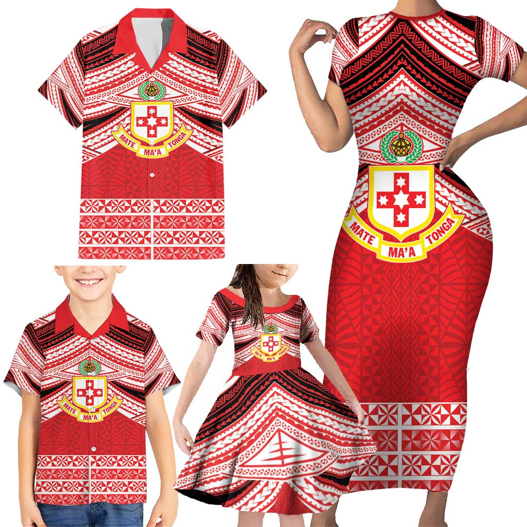 Personalised Kolisi Tonga College Atele Family Matching Short Sleeve Bodycon Dress and Hawaiian Shirt Polynesian Ngatu Tribal