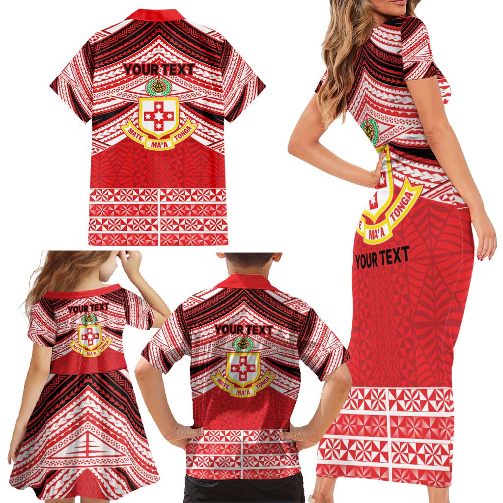 Personalised Kolisi Tonga College Atele Family Matching Short Sleeve Bodycon Dress and Hawaiian Shirt Polynesian Ngatu Tribal