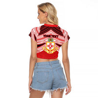 Personalised Kolisi Tonga College Atele Raglan Cropped T Shirt Polynesian Ngatu Tribal