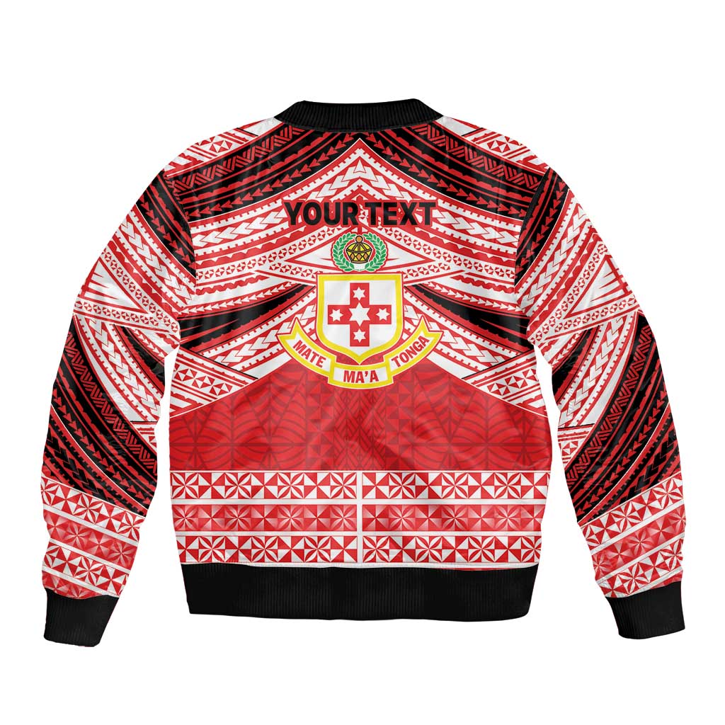 Personalised Kolisi Tonga College Atele Sleeve Zip Bomber Jacket Polynesian Ngatu Tribal