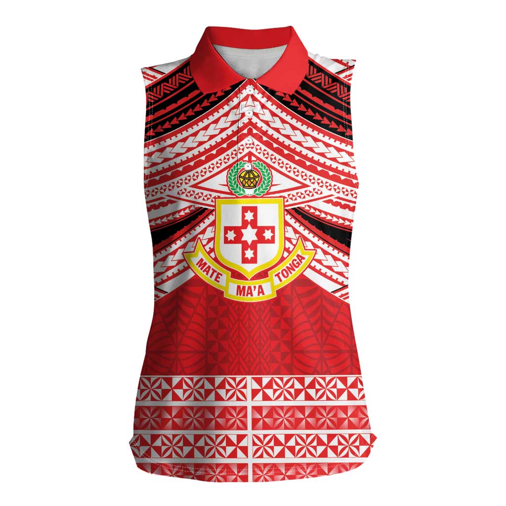 Personalised Kolisi Tonga College Atele Women Sleeveless Polo Shirt Polynesian Ngatu Tribal LT9 Female Red - Polynesian Pride