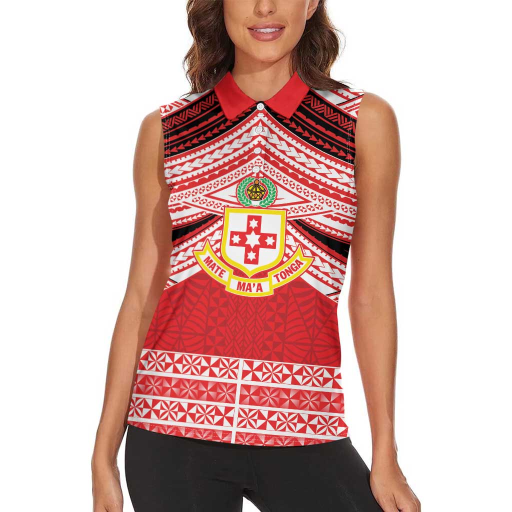 Personalised Kolisi Tonga College Atele Women Sleeveless Polo Shirt Polynesian Ngatu Tribal LT9 - Polynesian Pride