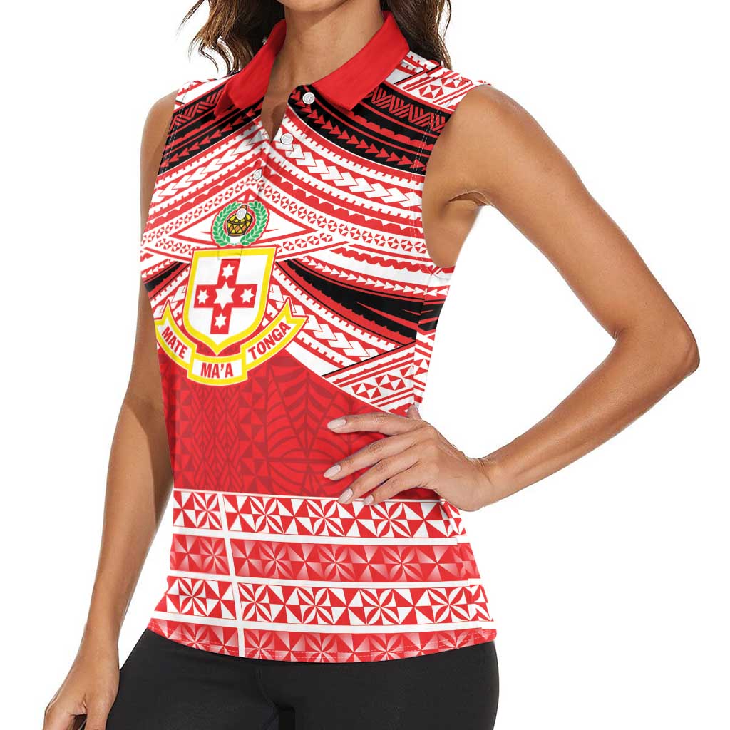 Personalised Kolisi Tonga College Atele Women Sleeveless Polo Shirt Polynesian Ngatu Tribal LT9 - Polynesian Pride