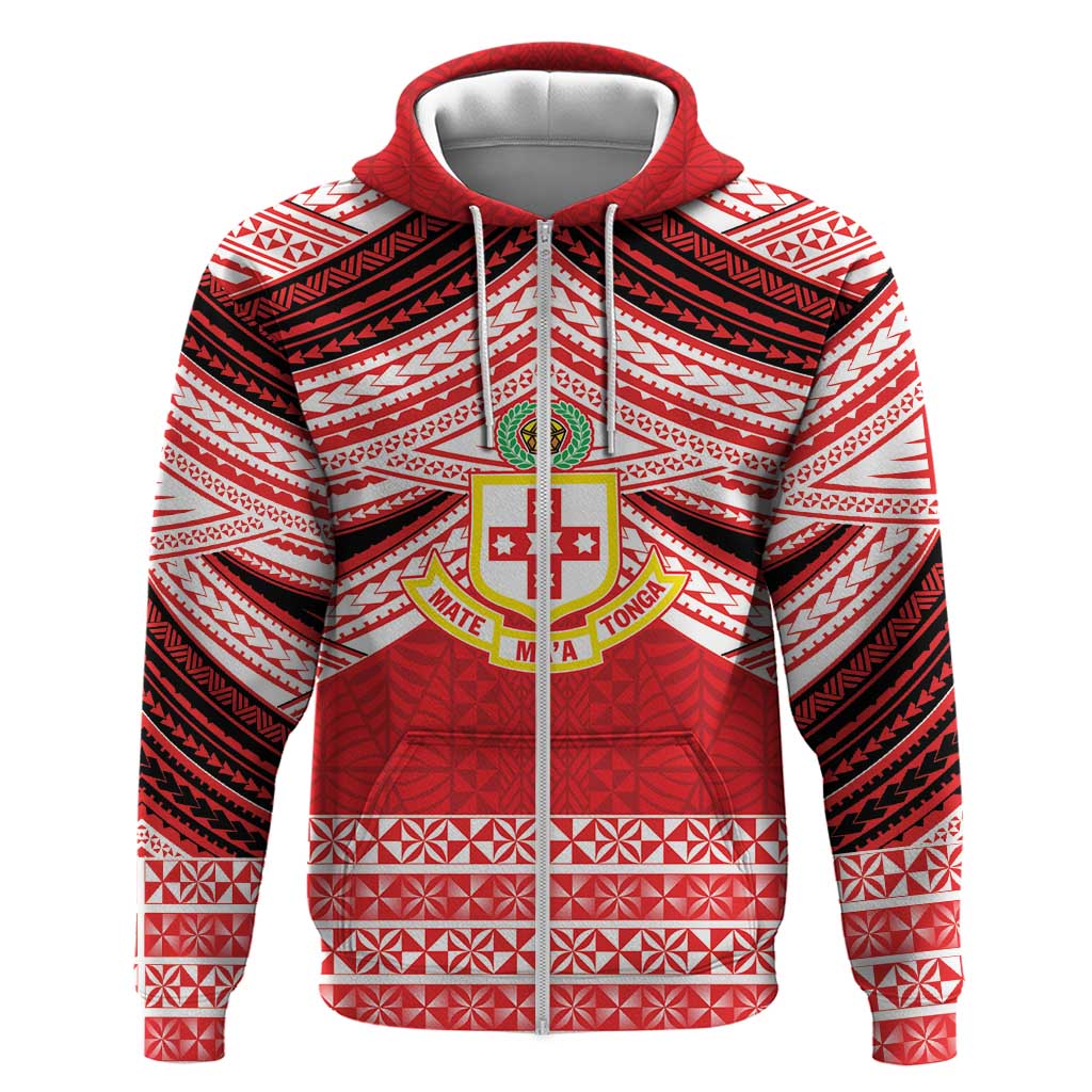 Personalised Kolisi Tonga College Atele Zip Hoodie Polynesian Ngatu Tribal