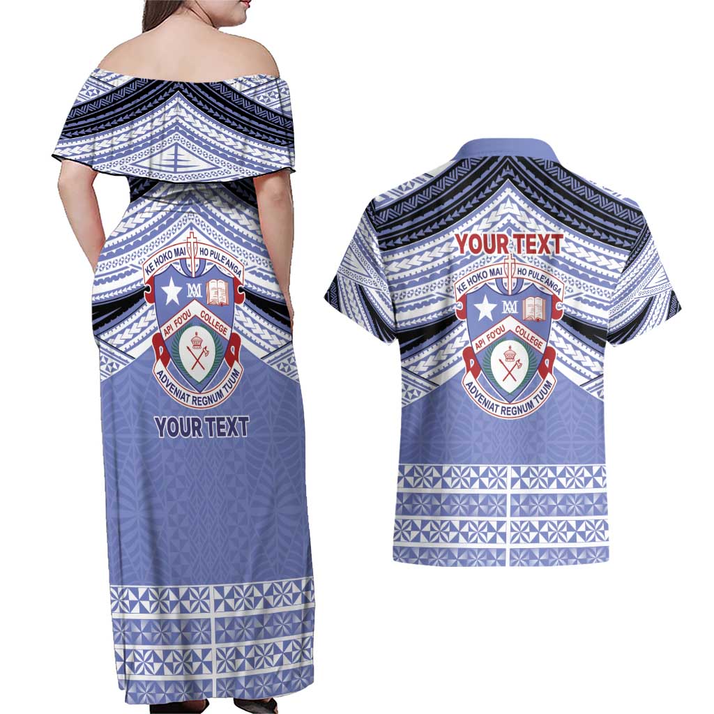 Personalised Tonga Apifoou College Couples Matching Off Shoulder Maxi Dress and Hawaiian Shirt Polynesian Ngatu Tribal LT9 - Polynesian Pride