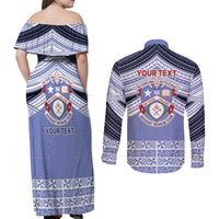 Personalised Tonga Apifoou College Couples Matching Off Shoulder Maxi Dress and Long Sleeve Button Shirt Polynesian Ngatu Tribal LT9 - Polynesian Pride