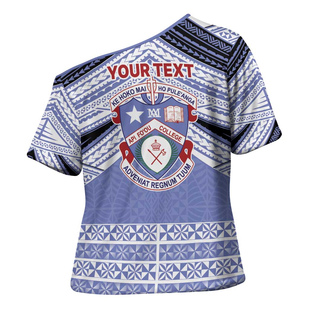 Personalised Tonga Apifoou College Cross Shoulder Shirt Polynesian Ngatu Tribal - Polynesian Pride