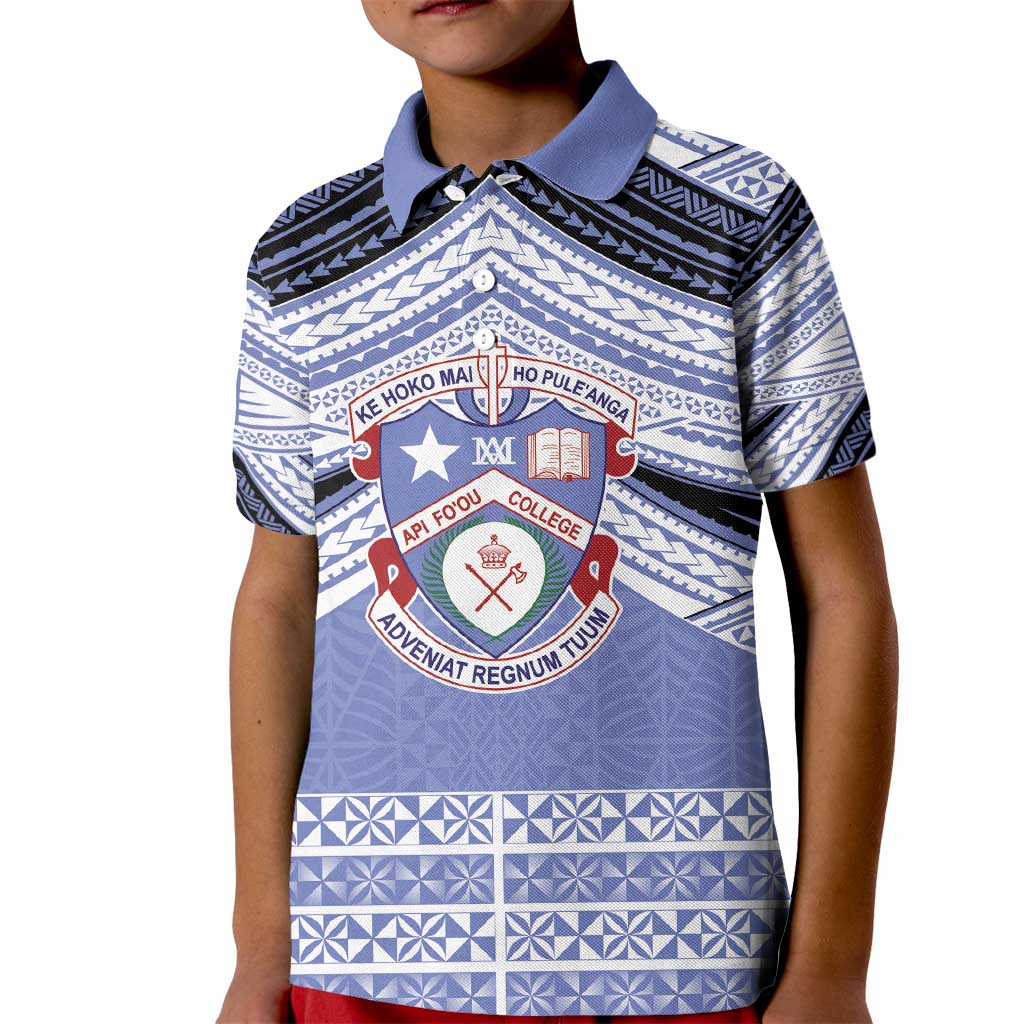 Personalised Tonga Apifoou College Kid Polo Shirt Polynesian Ngatu Tribal LT9 Kid Blue - Polynesian Pride