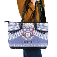 Personalised Tonga Apifoou College Leather Tote Bag Polynesian Ngatu Tribal