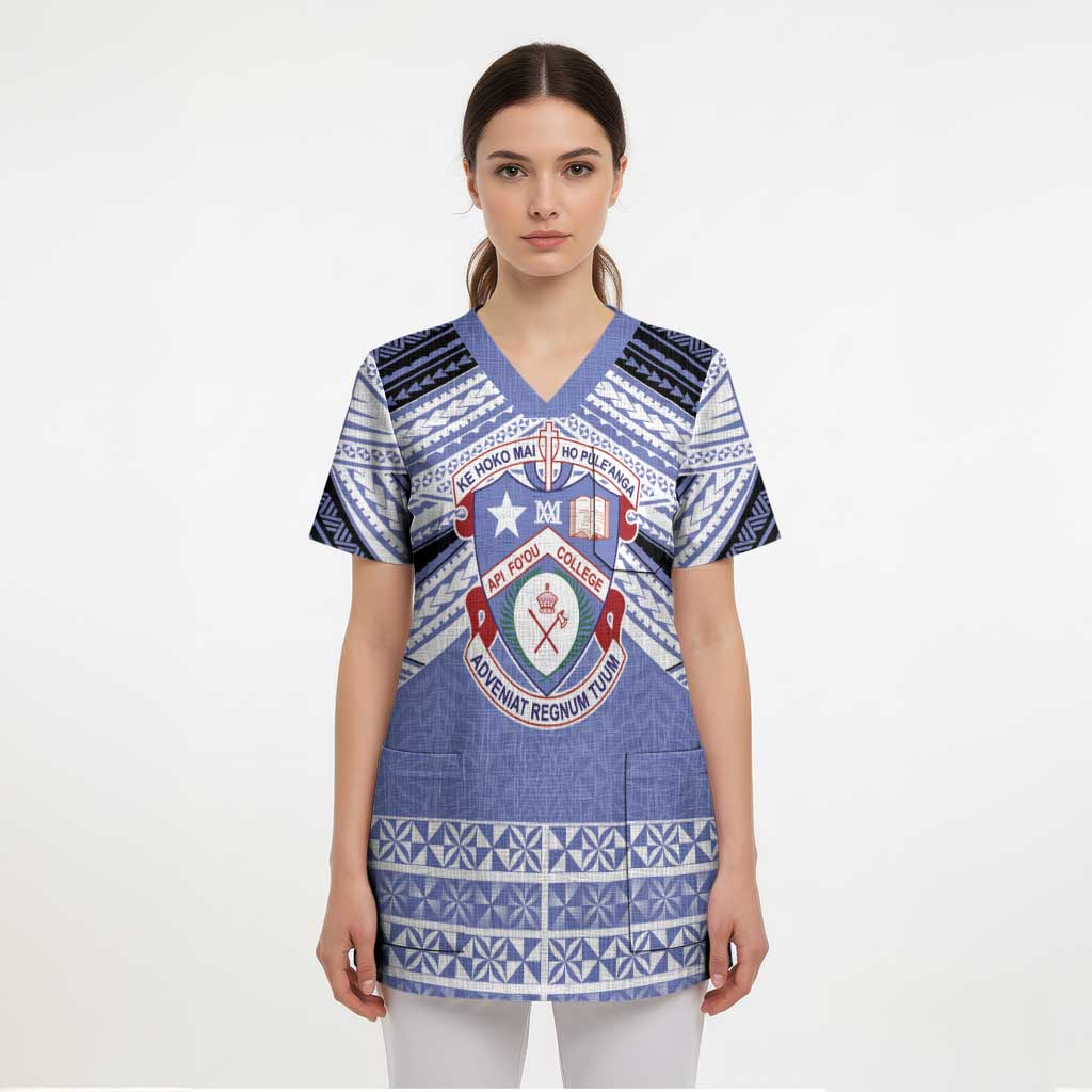 Personalised Tonga Apifoou College Scrub Top Polynesian Ngatu Tribal LT9 - Polynesian Pride