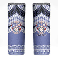 Personalised Tonga Apifoou College Skinny Tumbler Polynesian Ngatu Tribal LT9 Blue - Polynesian Pride