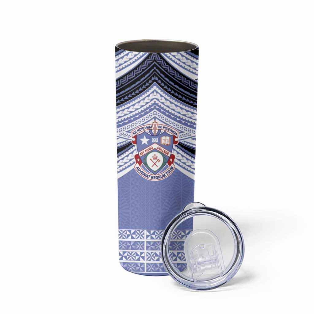 Personalised Tonga Apifoou College Skinny Tumbler Polynesian Ngatu Tribal LT9 - Polynesian Pride