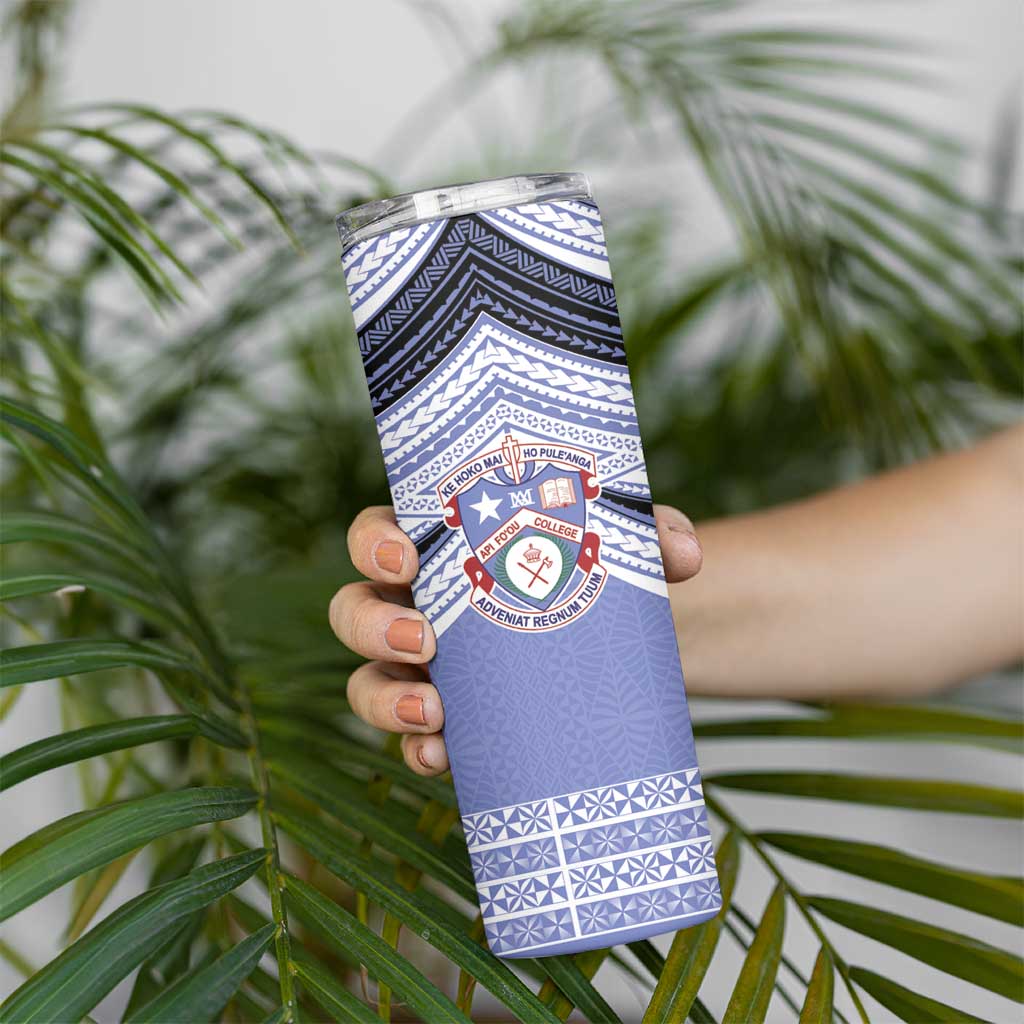 Personalised Tonga Apifoou College Skinny Tumbler Polynesian Ngatu Tribal LT9 - Polynesian Pride