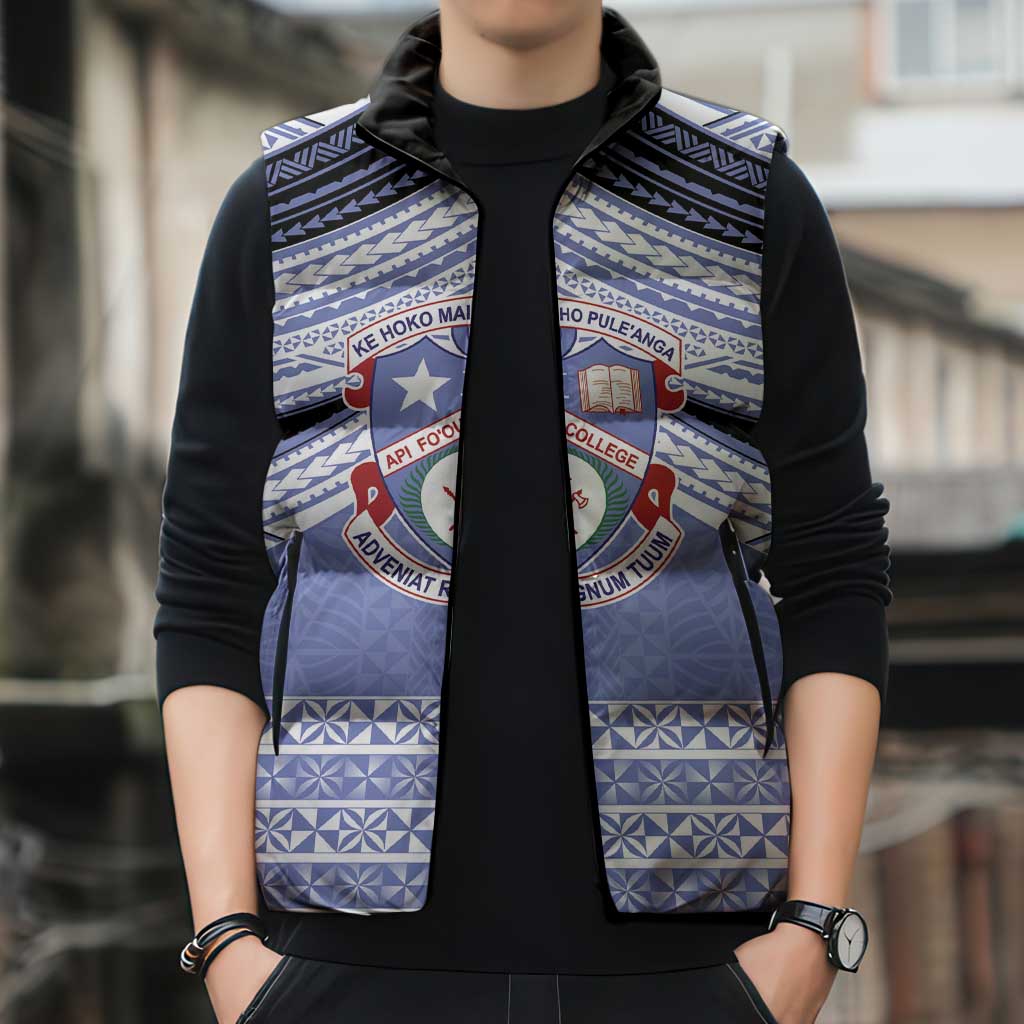 Personalised Tonga Apifoou College Sleeveless Puffer Jacket Polynesian Ngatu Tribal - Polynesian Pride