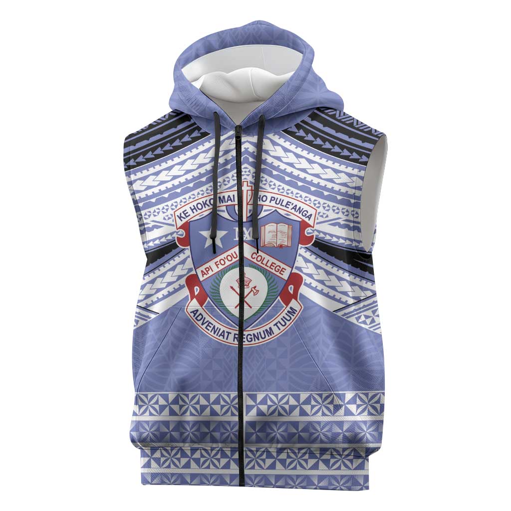 Personalised Tonga Apifoou College Sleeveless Zip Hoodie Polynesian Ngatu Tribal - Polynesian Pride