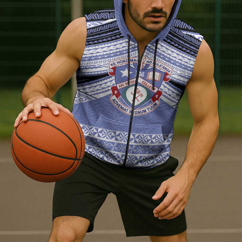 Personalised Tonga Apifoou College Sleeveless Zip Hoodie Polynesian Ngatu Tribal - Polynesian Pride