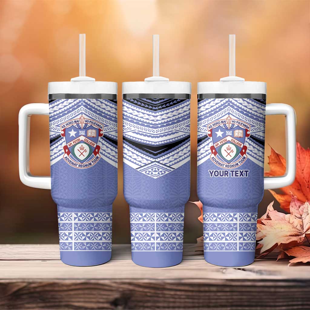 Personalised Tonga Apifoou College Tumbler With Handle Polynesian Ngatu Tribal