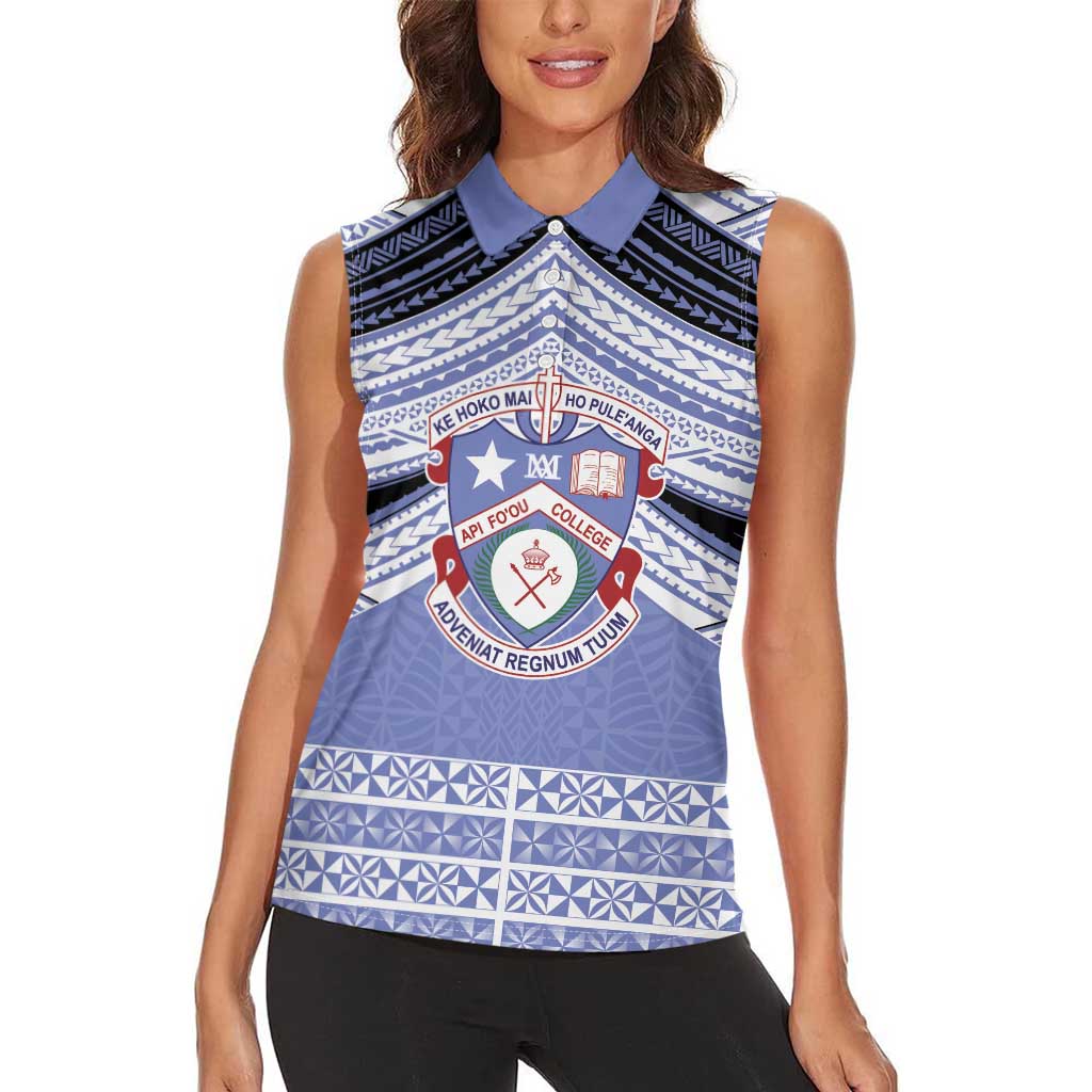 Personalised Tonga Apifoou College Women Sleeveless Polo Shirt Polynesian Ngatu Tribal LT9 - Polynesian Pride