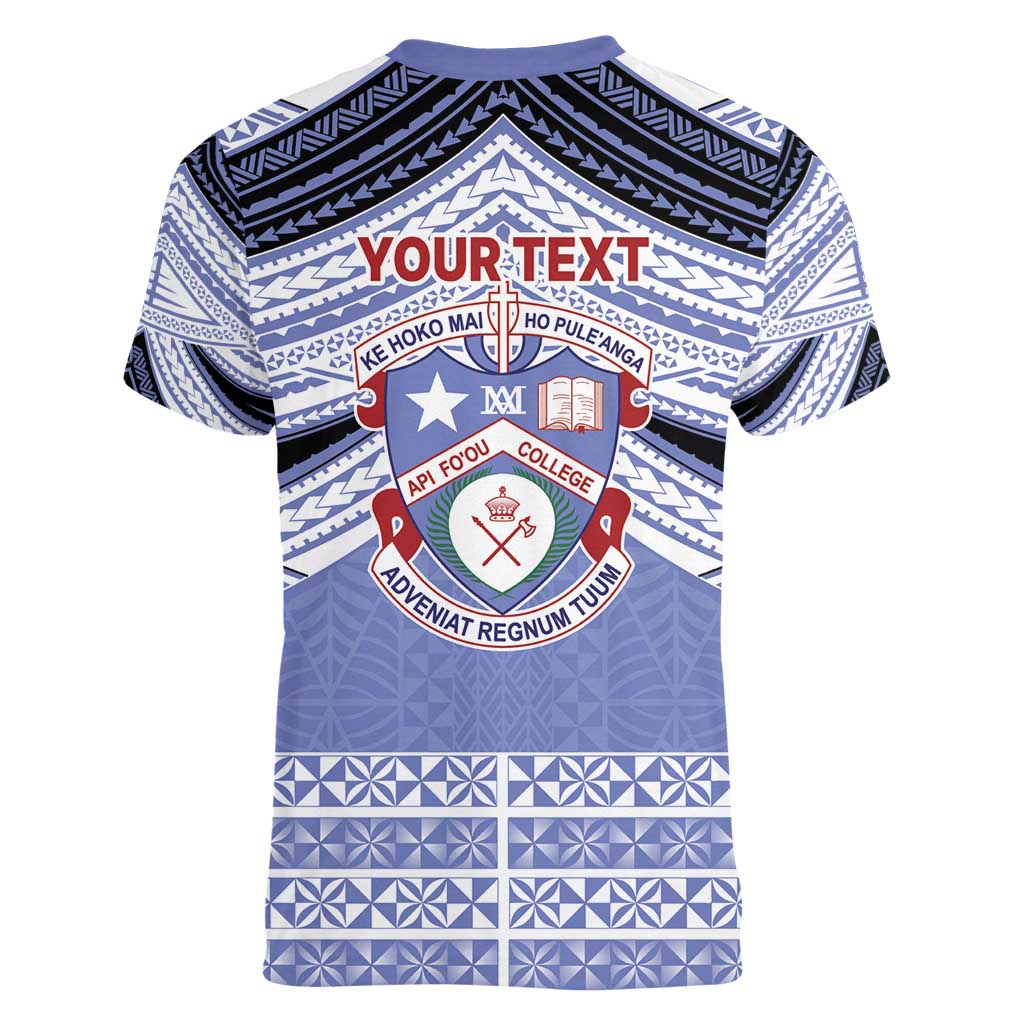 Personalised Tonga Apifoou College Women V-Neck T-Shirt Polynesian Ngatu Tribal LT9 - Polynesian Pride