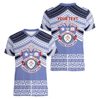 Personalised Tonga Apifoou College Women V-Neck T-Shirt Polynesian Ngatu Tribal LT9 - Polynesian Pride