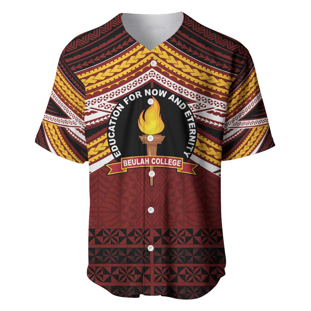Personalised Tonga Beulah College Baseball Jersey Polynesian Ngatu Tribal