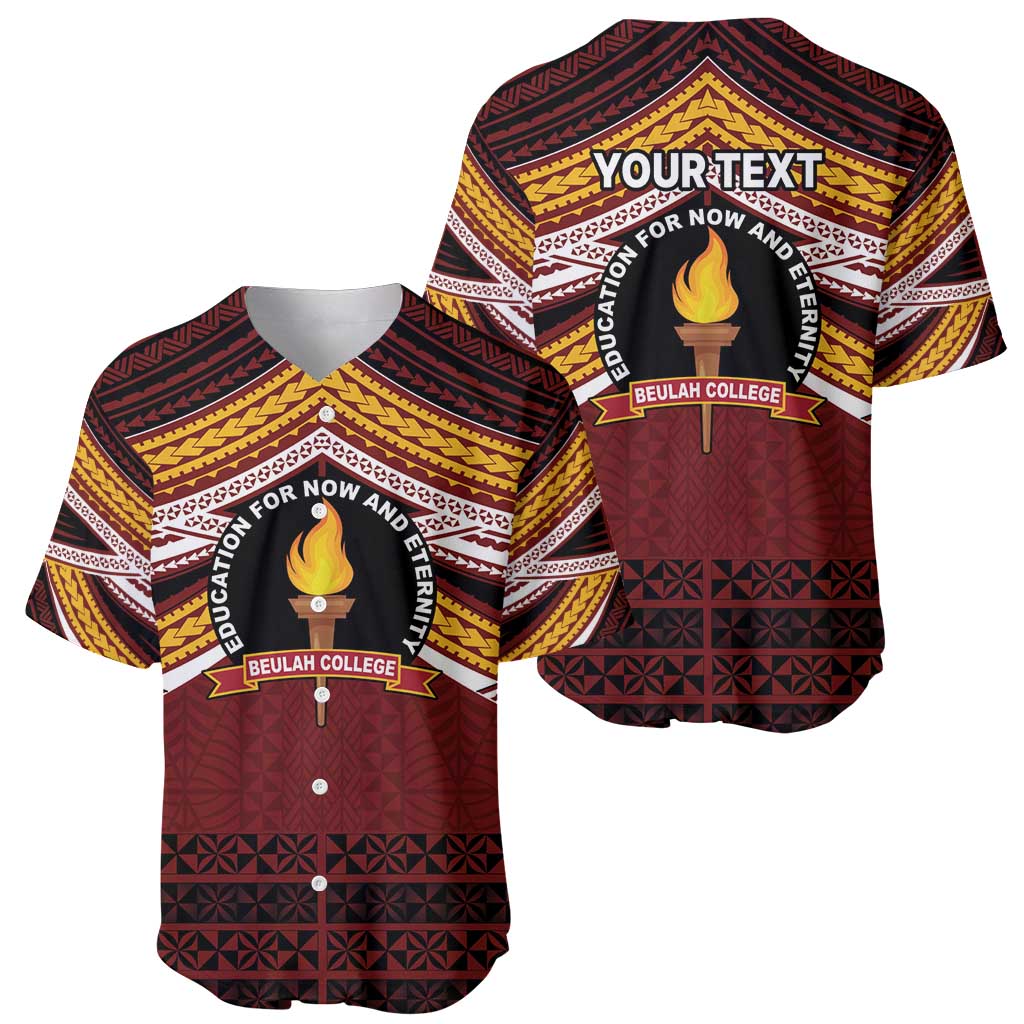 Personalised Tonga Beulah College Baseball Jersey Polynesian Ngatu Tribal