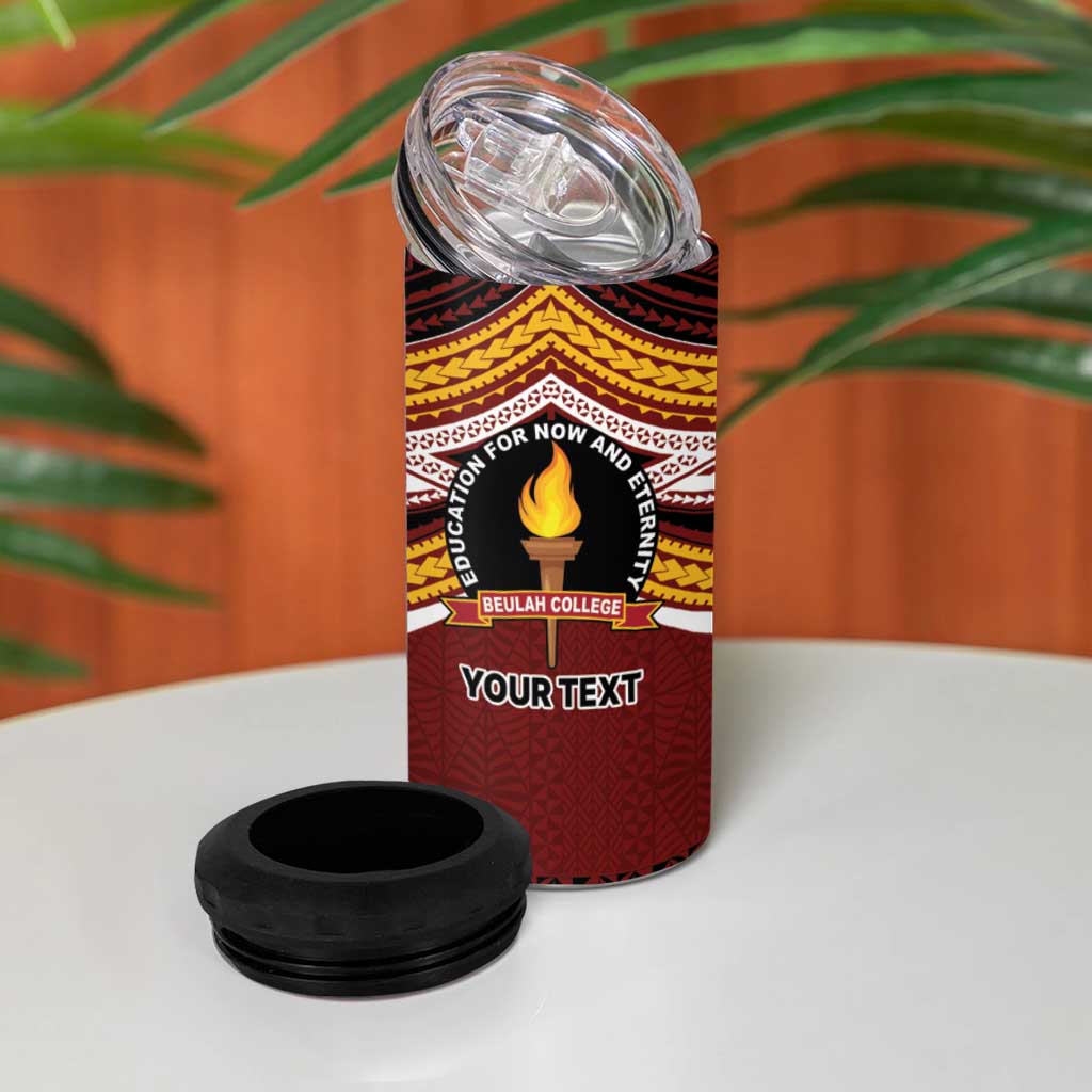 Personalised Tonga Beulah College 4 in 1 Can Cooler Tumbler Polynesian Ngatu Tribal