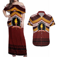 Personalised Tonga Beulah College Couples Matching Off Shoulder Maxi Dress and Hawaiian Shirt Polynesian Ngatu Tribal LT9 Red - Polynesian Pride