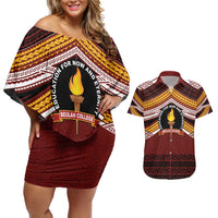 Personalised Tonga Beulah College Couples Matching Off Shoulder Short Dress and Hawaiian Shirt Polynesian Ngatu Tribal LT9 Red - Polynesian Pride