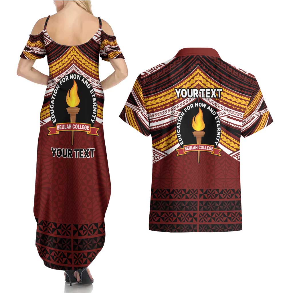 Personalised Tonga Beulah College Couples Matching Summer Maxi Dress and Hawaiian Shirt Polynesian Ngatu Tribal