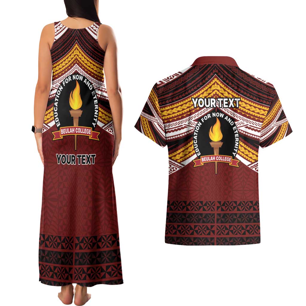 Personalised Tonga Beulah College Couples Matching Tank Maxi Dress and Hawaiian Shirt Polynesian Ngatu Tribal