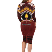 Personalised Tonga Beulah College Family Matching Long Sleeve Bodycon Dress and Hawaiian Shirt Polynesian Ngatu Tribal